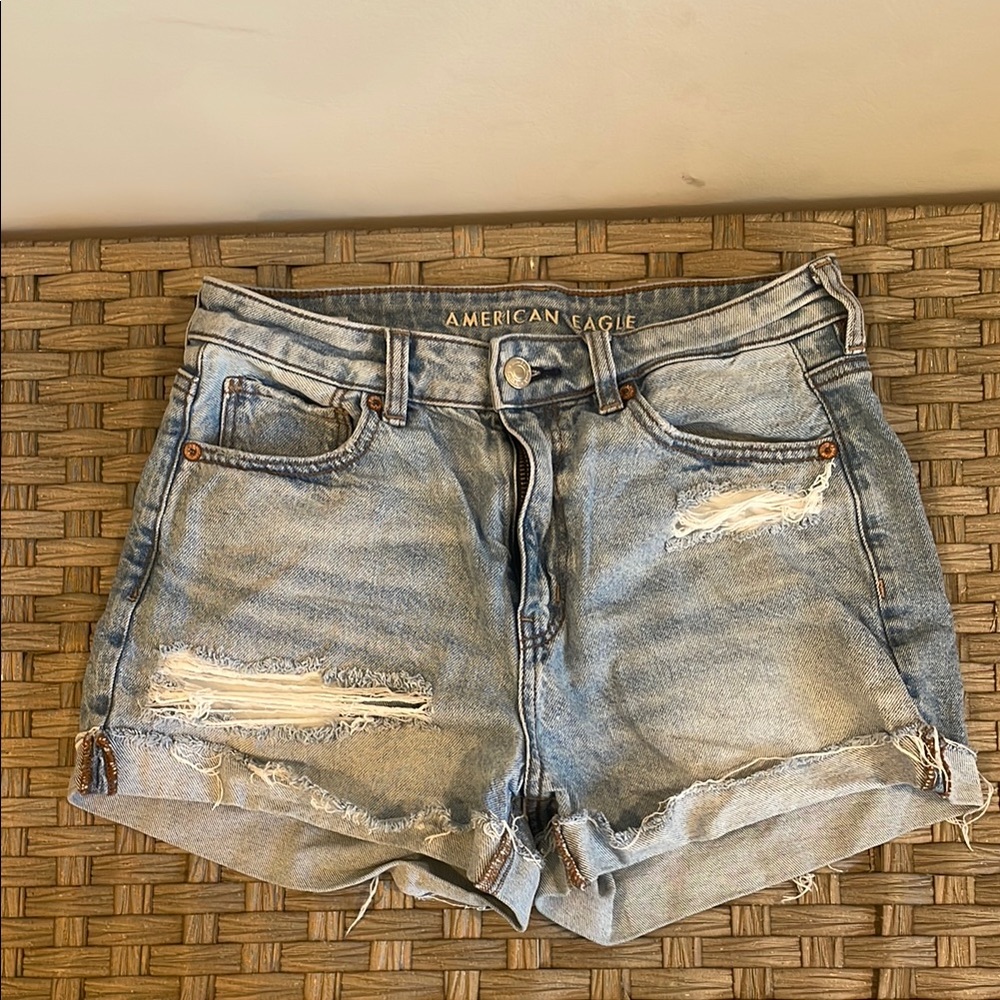 American Eagle Outfitters Blue Jean Shorts Distressed High-Waisted
